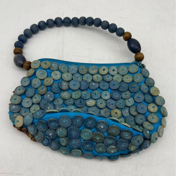 Cebu Signature Collection Beaded Art Statement Purse Handbag Blue Evening Party - Picture 3 of 7